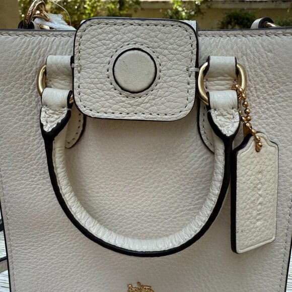 COACH NORTH SOUTH MINI TOTE CROSSBODY BAG Pebbled Leather Chalk White CJ500 New - Picture 10 of 15